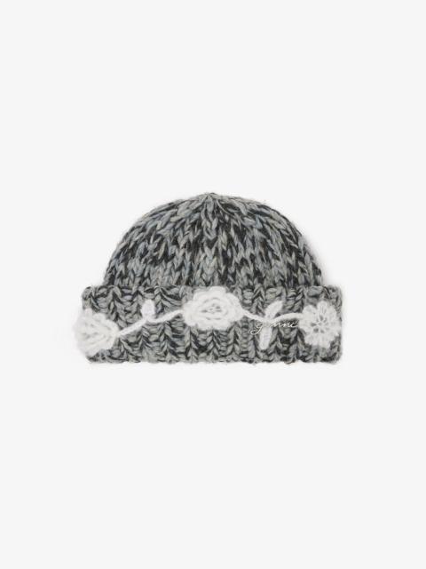 GANNI GREY WOOL HANDKNIT BEANIE