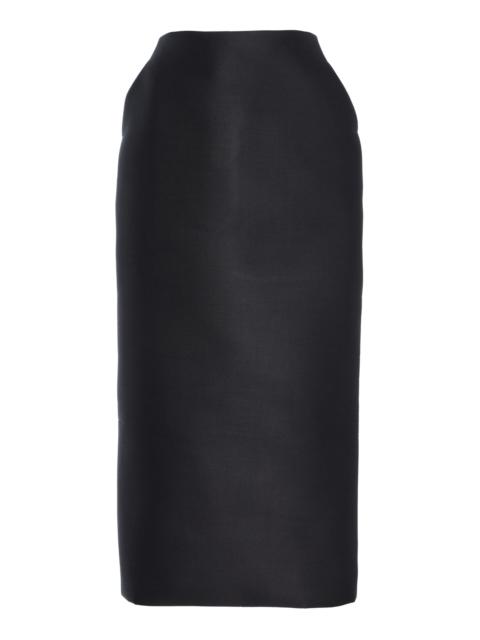 BRANDON MAXWELL The Mercer  Bonded Wool-Silk Mikado Pencil Midi Skirt black