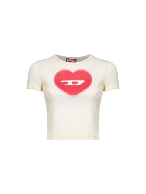 Diesel Diesel Women Ivory Ribbed Stretch Cotton T-Ele T-Shirt