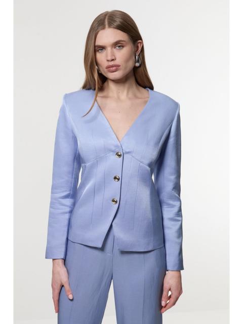 KAREN MILLEN Premium Viscose Linen Tailored Darted Single Breasted Jacket