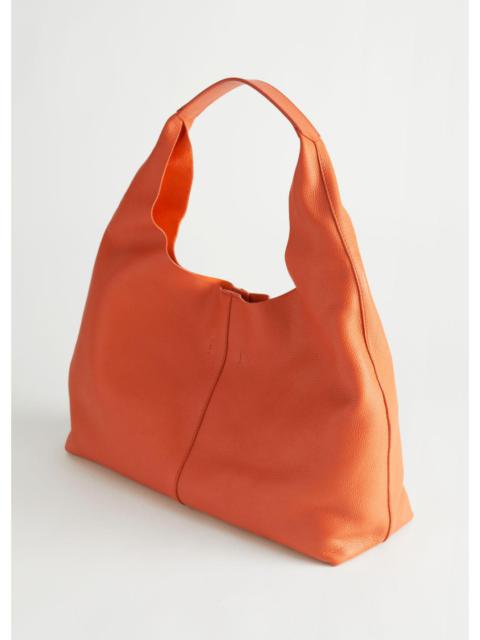 & Other Stories Orange Grainy Leather Tote Bag Large