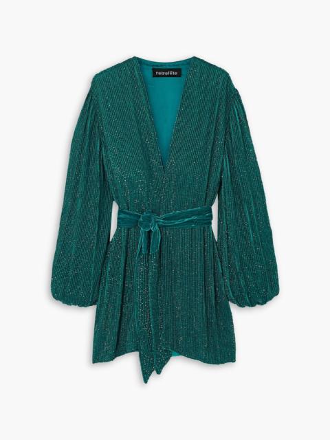 RETROFÊTE Gabrielle velvet-trimmed sequined chiffon mini wrap dress