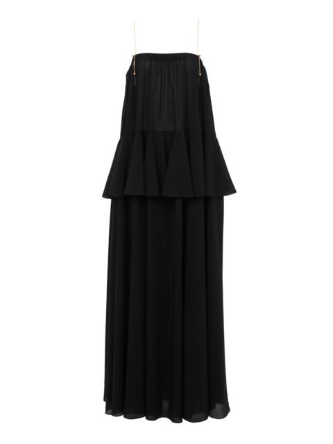 Chloé Organic Silk Georgette Peplum Maxi Dress black