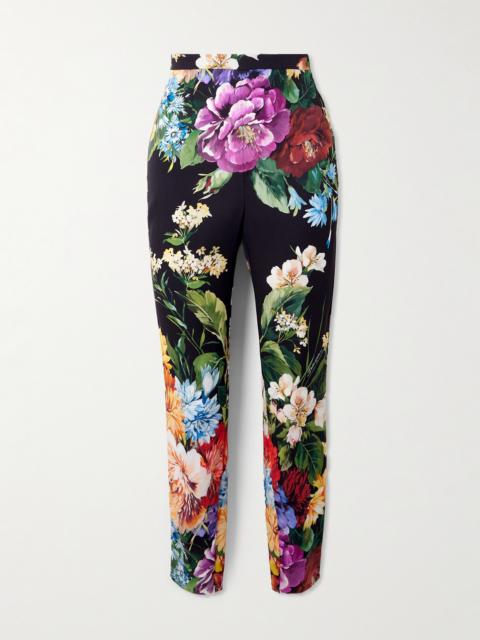 Dolce & Gabbana Floral-print Silk-blend Charmeuse Skinny Pants