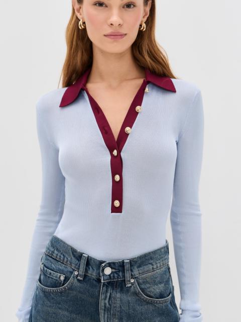 self-portrait Blue Viscose Knit Bodysuit