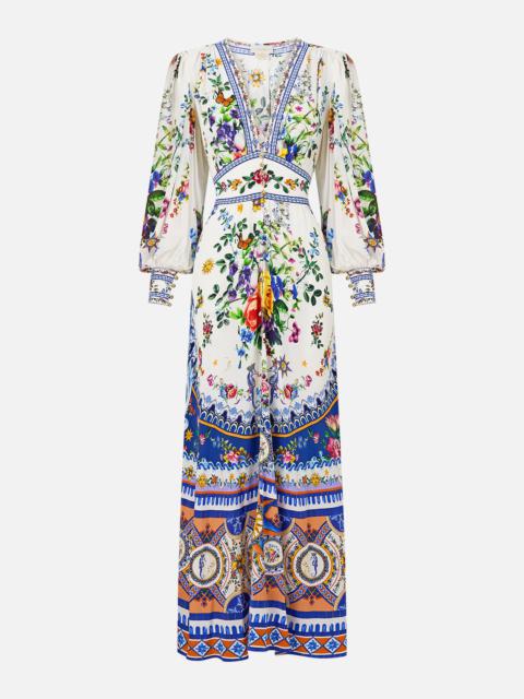 CAMILLA SHAPED WAISTBAND DRESS WITH GATHERED SLEEVES