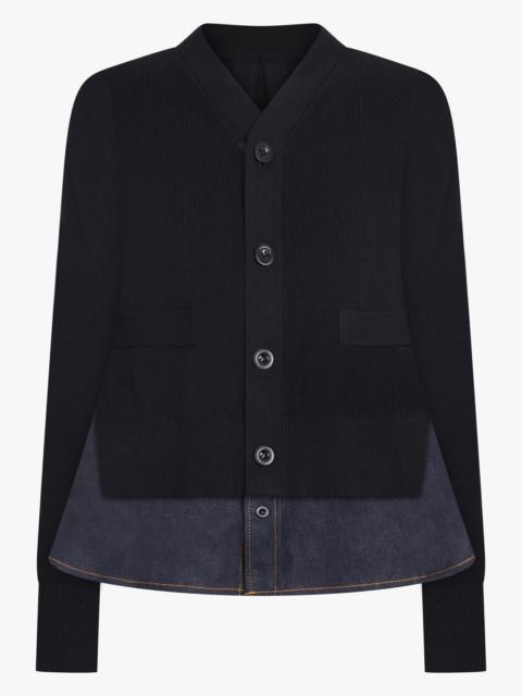sacai L/S KNIT CARDIGAN WITH DENIM UNDERLAY | BLACK/INDIGO BLUE