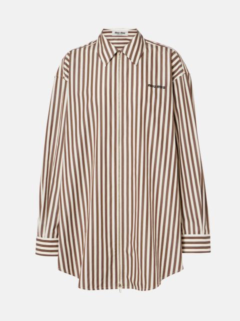 Zip-up striped cotton poplin shirt dress