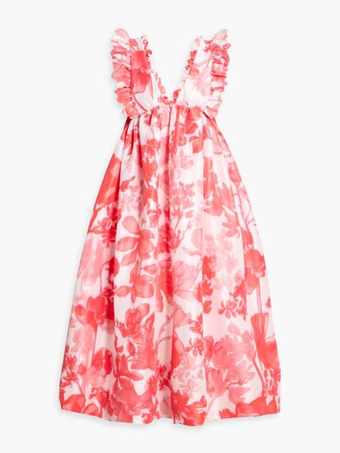 KIKA VARGAS Tatiana ruffled floral-print taffeta maxi dress