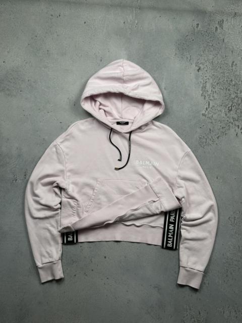Balmain Balmain Paris Flocked Cropped Hoodie Lux With Logo Tape Trim