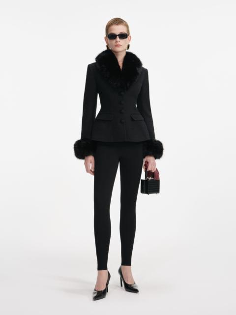 self-portrait Black Tailored Boucle Fur Jacket