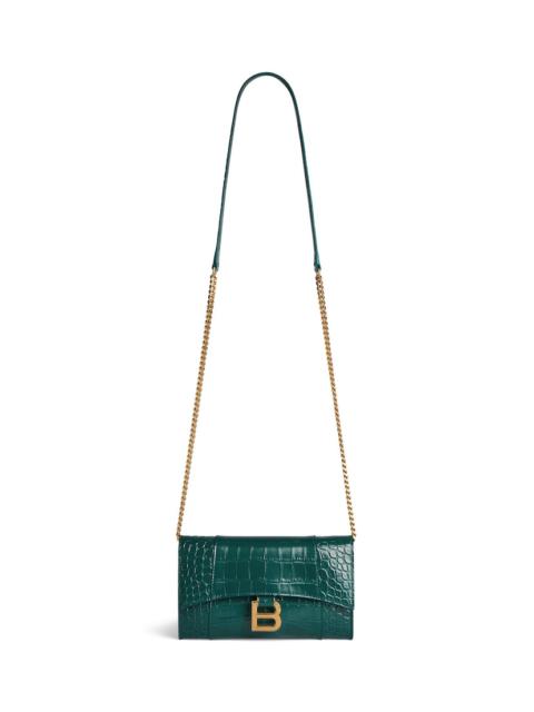 BALENCIAGA Women's Hourglass Wallet On Chain in Dark Emerald