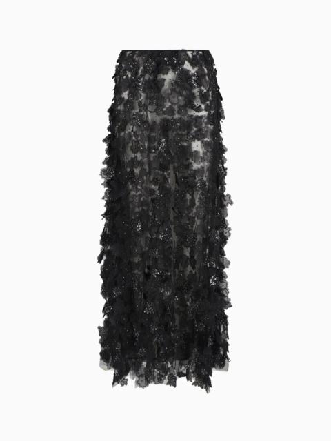 GIORGIO ARMANI EMBROIDERED TULLE LONG SKIRT