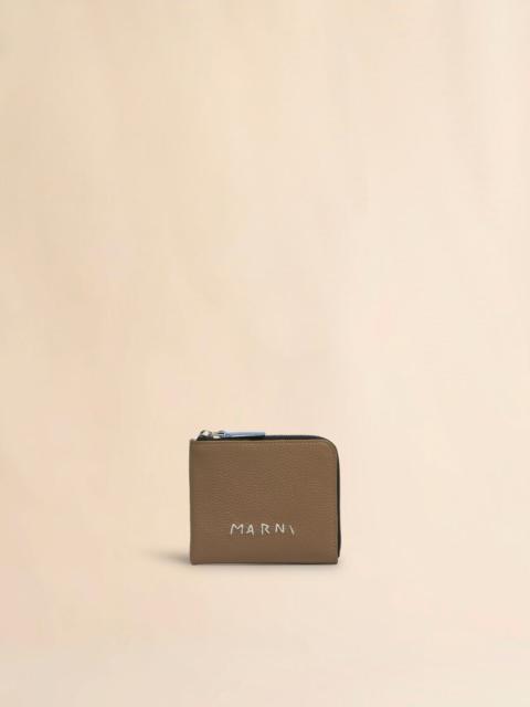 Marni BROWN LEATHER ZIP-AROUND WALLET WITH MARNI MENDING