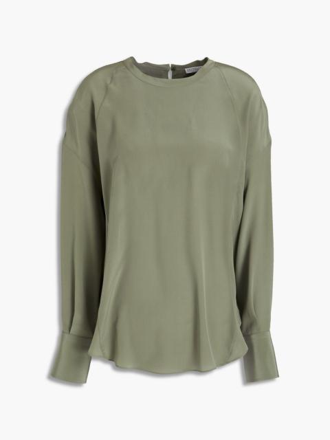 Brunello Cucinelli Bead-embellished silk crepe de chine blouse