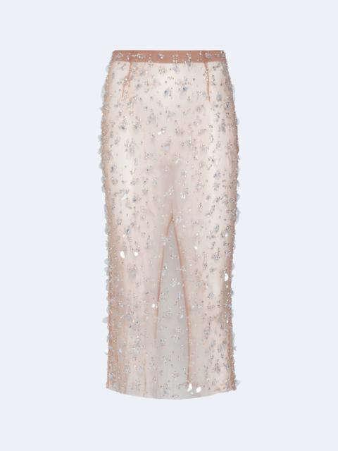 LAPOINTE Embroidered Mesh Pencil Skirt