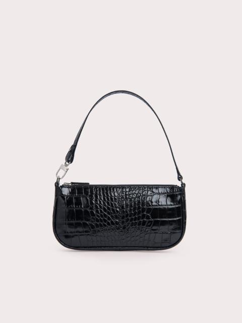 BY FAR RACHEL BLACK CROCO EMBOSSED LEATHER