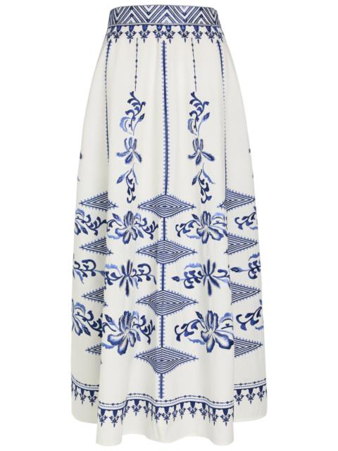 EMPORIO SIRENUSE Emporio Sirenuse Camille Embroidered Cotton-poplin Maxi Skirt