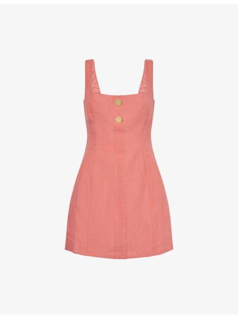 LE KASHA Eissa Square-Neck Linen Mini Dress