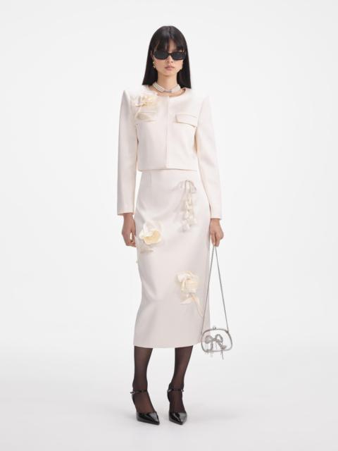 self-portrait Cream 3D Flower Satin Midi Skirt
