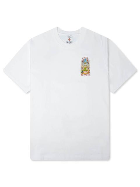CASABLANCA TENNIS LANDSCAPE CLASSIC ORCHID COURT T-SHIRT - BRIGHT WHITE
