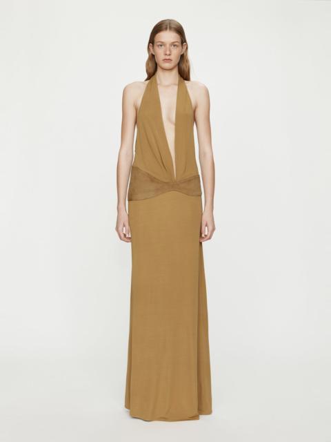 CHRISTOPHER ESBER Contour Suede Belted Jersey Halter Gown