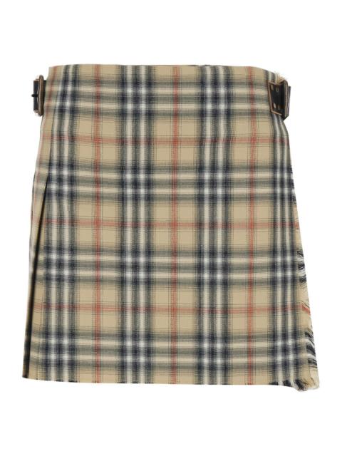 Burberry Burberry Women Beige Skirt With Adjustable Belt And All-Over Check Motif In Wool Woman