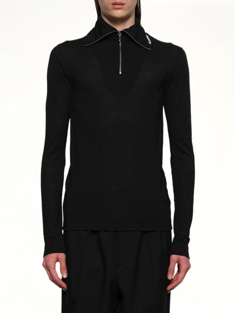 Jil Sander Zip Up High Neck Long Sleeve T-Shirt in Black