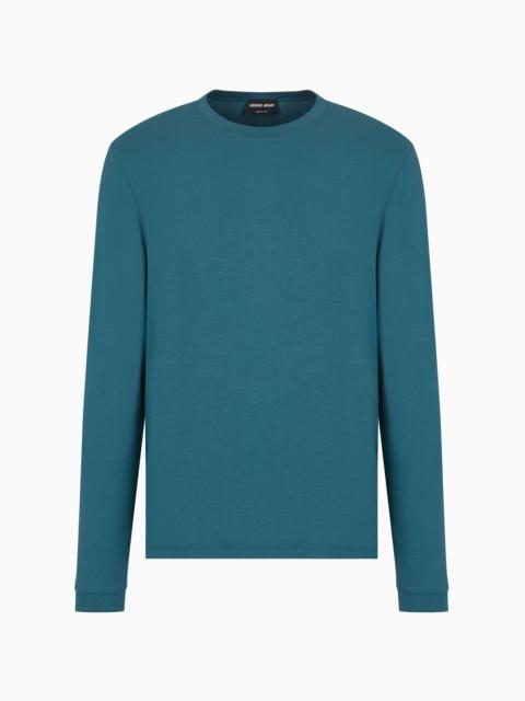GIORGIO ARMANI Stretch viscose jersey jumper with crew neck and long sleeves