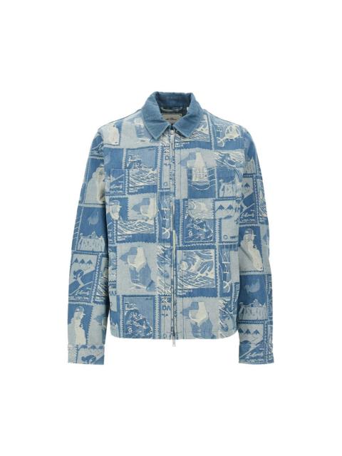 Les Deux Les Deux Stamp Jacquard Denim Jacket Blue