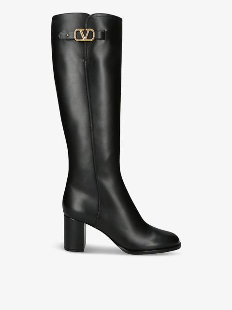 Valentino VLogo brand-plaque leather heeled knee-high boots