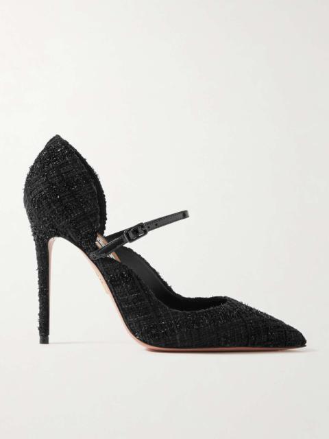 Bellezza 105 patent leather-trimmed metallic tweed pumps