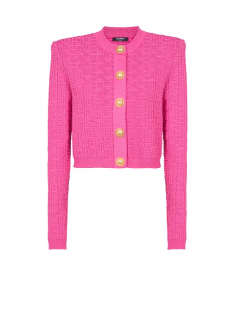 Balmain Cropped monogrammed knit cardigan