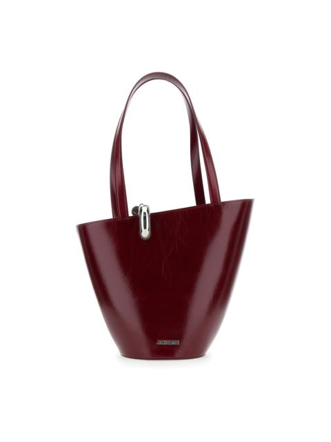 JACQUEMUS Jacquemus Le Bambola Moyen Bordeaux Shoulder Bag With Front Metal Ring Closure And Embossed Logo Let