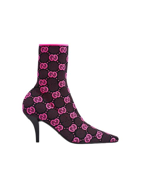 GUCCI Gucci GG 75mm Knit Ankle Boots Black Fluorescent Pink Fabric