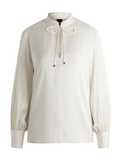 BOSS RELAXED-FIT BLOUSE IN STRETCH SILK WITH KEYHOLE NECKLINE
