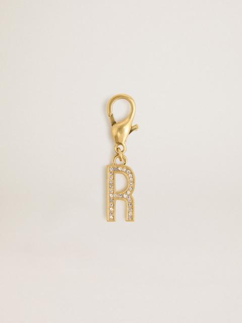 Golden Goose Letter R charm in gold-colored brass with crystals