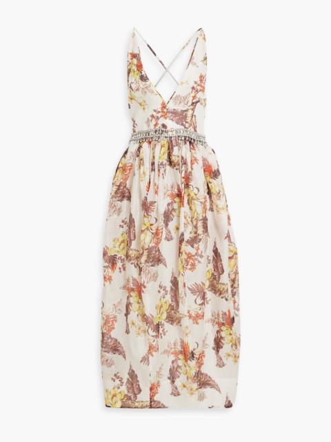 Zimmermann Crystal-embellished printed linen and silk-blend midi dress