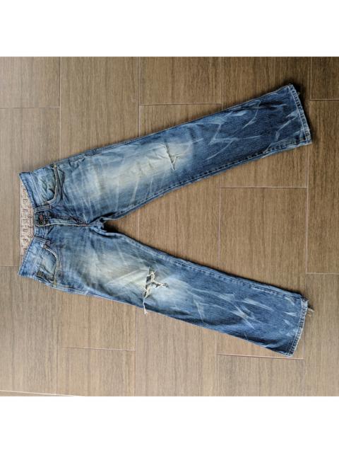 Other Designers Vintage - Edwin Distressed Flare Faded Blue Trip Denim Jeans Pants