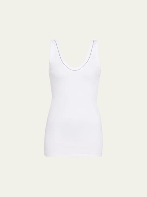 Brunello Cucinelli Monili Scoop-Neck Flat Cotton Rib Tank Top