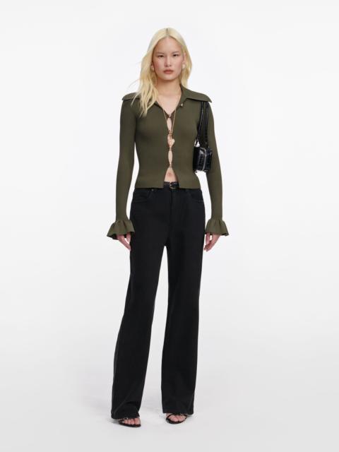 self-portrait Khaki Button Down Knit Top