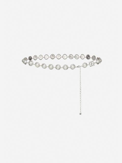 MAGDA BUTRYM Pearl and crystal chain belt in silver
