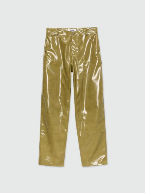 MSGM Olive green vinyl baggy trousers
