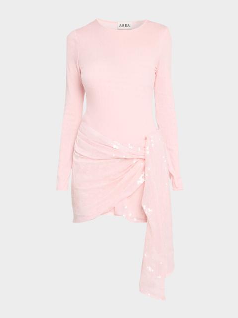 AREA Ballerina Pointelle Sequined Draped Mini Dress