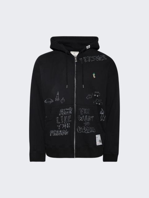 Maison MIHARAYASUHIRO Distressed Zip Up Hoodie Black