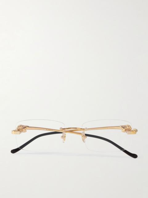 Cartier Panthère Rimless Rectangular-Frame Gold-Tone Optical Glasses Gold