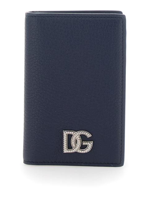 Dolce & Gabbana Dolce & Gabbana Men Blue Cardholder With Logo Plate On The Front In Grained Leather For Men