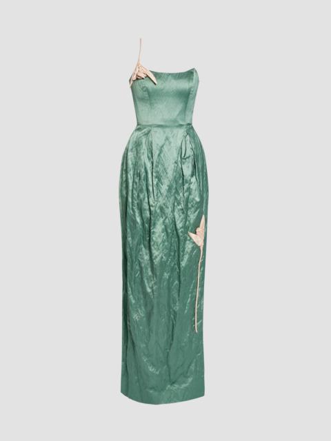 Erdem EMBROIDERED TEXTURED SATIN SLEEVELESS GOWN
