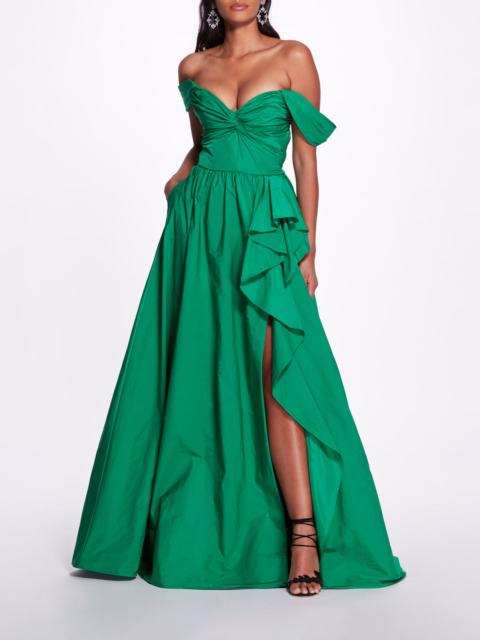 Marchesa OFF SHOULDER SIDE SLIT GOWN