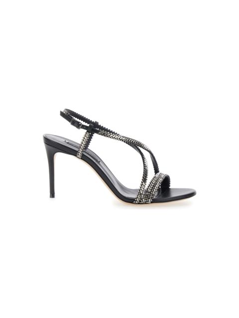 CASADEI 'josephine' Black Sandals With High Stiletto Heel And Crystal Embellishments In Leather Woman